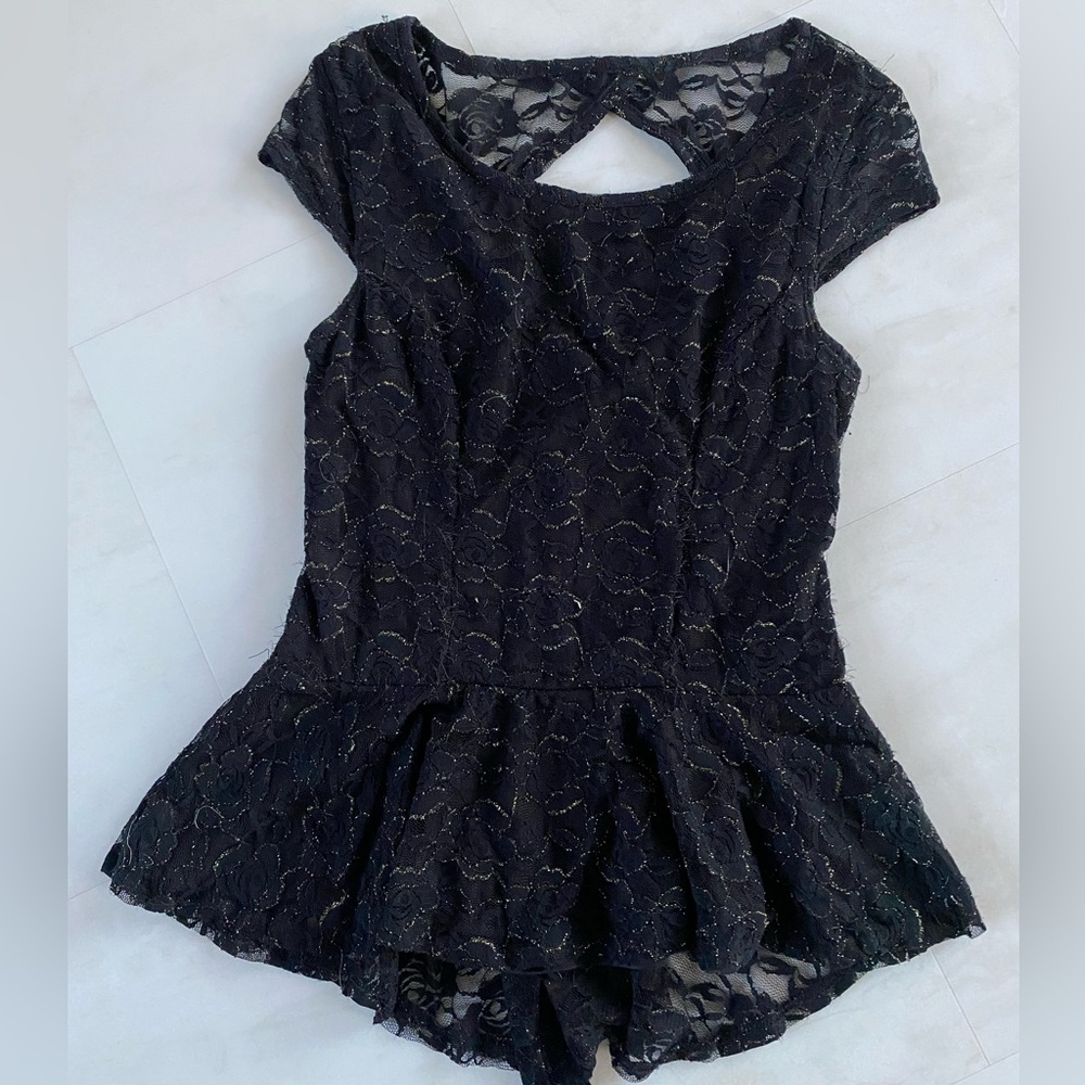 IZ Bauer - Black with Gold Sparkle Shirt with Skirt Flare